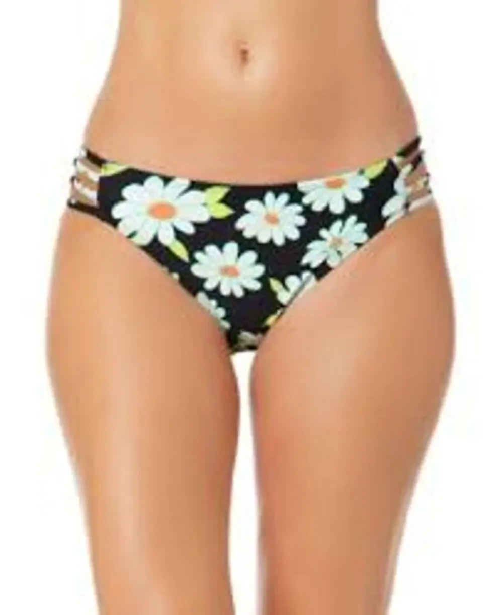 Salt + Cove Juniors Daisy Print Strappy Side Hipster Bikini Bottoms Size M Black